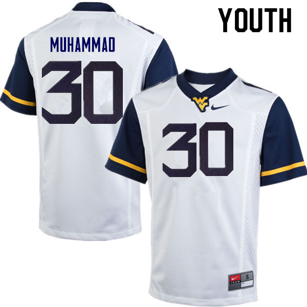 Youth #30 Naim Muhammad West Virginia Mountaineers College Football Jerseys Sale-White - Click Image to Close